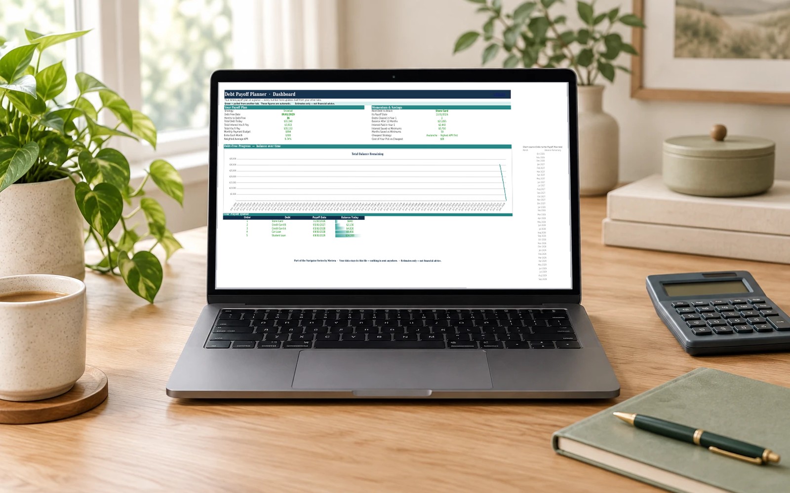 Debt Payoff Planner shown on a laptop