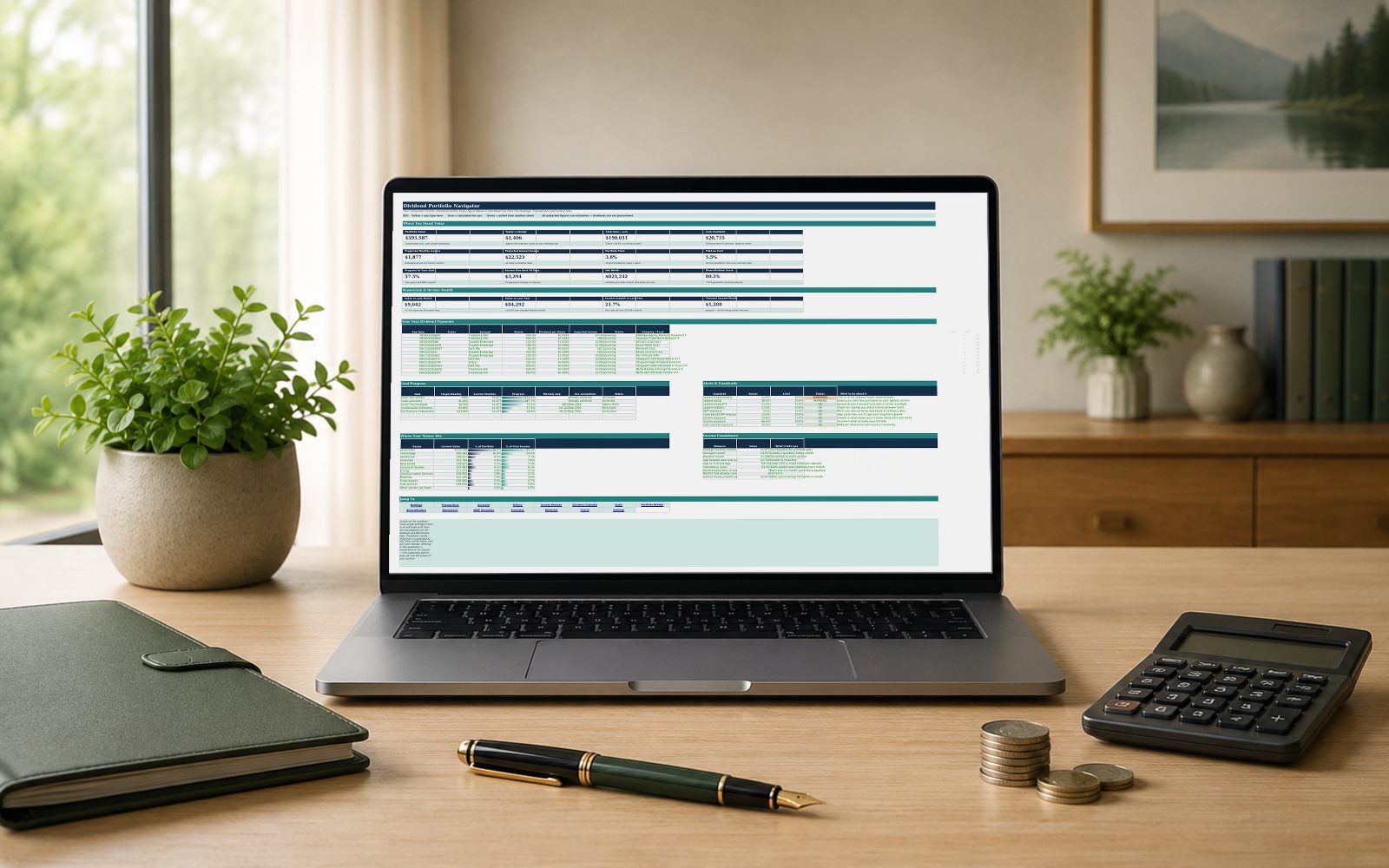 Dividend Portfolio Navigator shown on a laptop